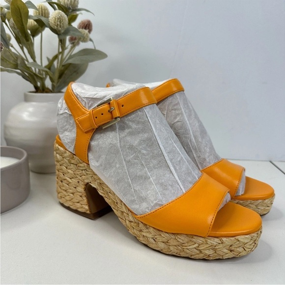 Vince Camuto Ranneli Leather Raffia Block Heel Espadrille Orange . Size 8.5 - Picture 7 of 16